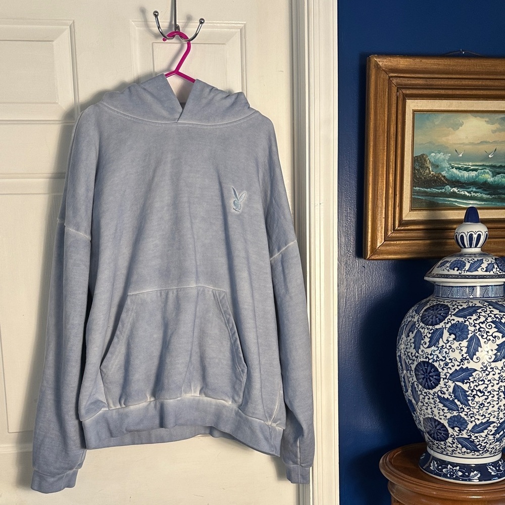 NWOT Men’s PLAYBOY By PacSun Logo Light Blue Hoodie Size Large